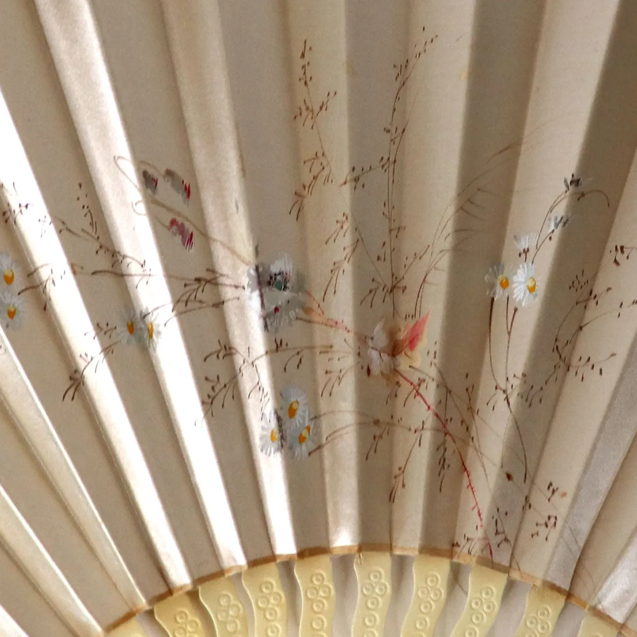 Two Vintage Japanese Hand Painted Silk and Ivory Folding Fans