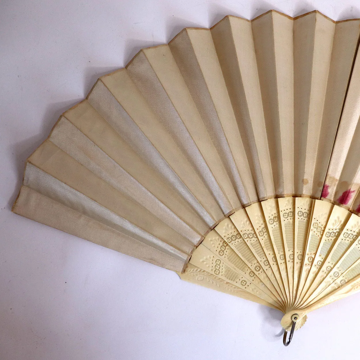 Two Vintage Japanese Hand Painted Silk and Ivory Folding Fans