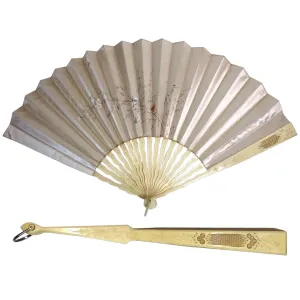 Two Vintage Japanese Hand Painted Silk and Ivory Folding Fans