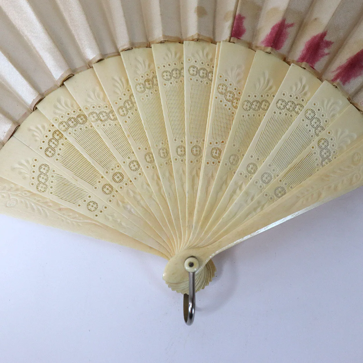 Two Vintage Japanese Hand Painted Silk and Ivory Folding Fans