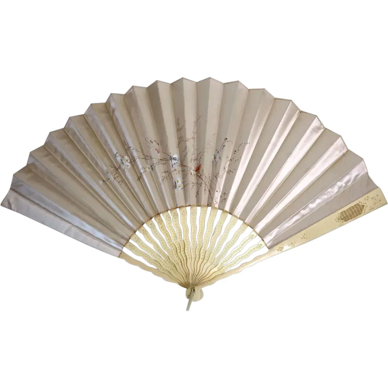 Two Vintage Japanese Hand Painted Silk and Ivory Folding Fans