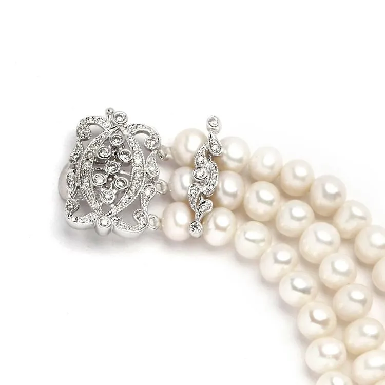 Victoria Three Row Freshwater Vintage Pearl Bracelet