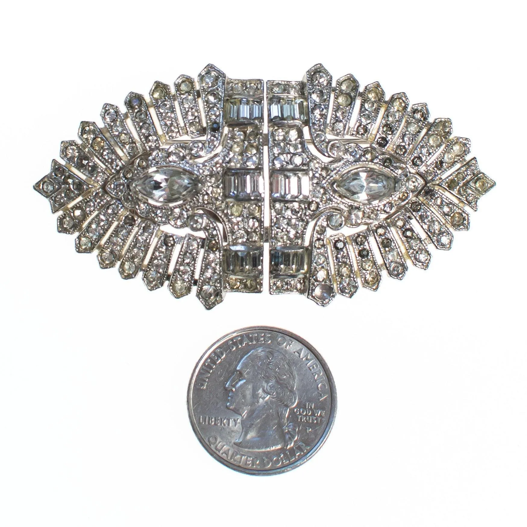 Vintage 1920s Art Deco Rhinestone Duette Brooch Dress Clips