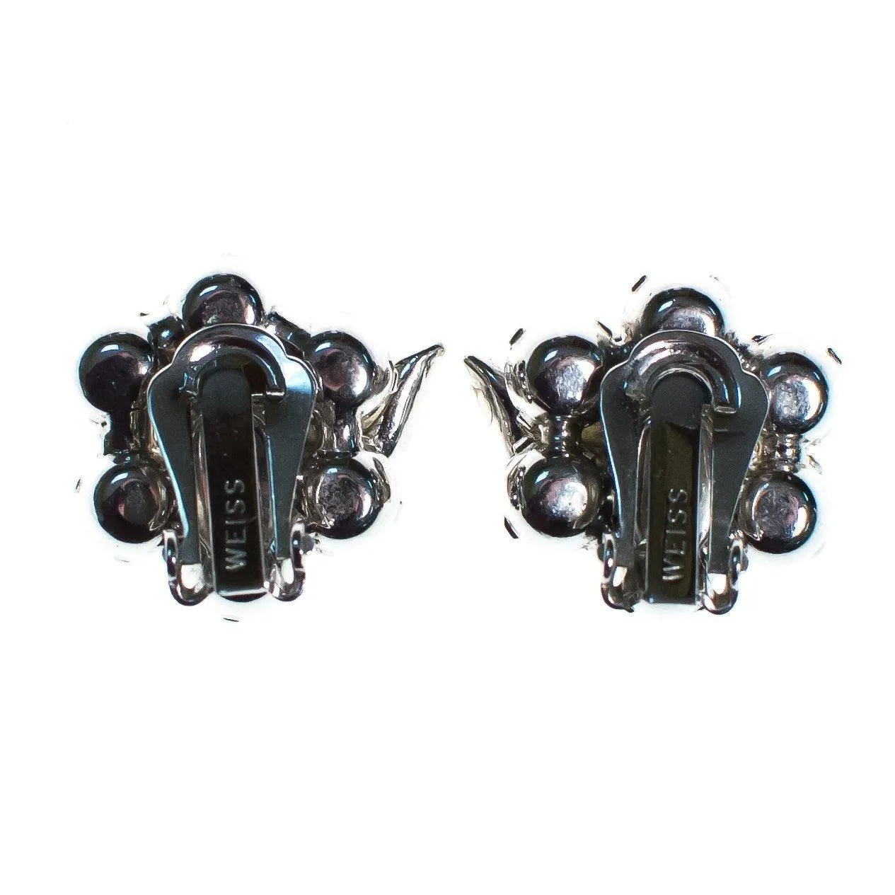 Vintage 1950s Weiss Diamante Rhinestone Crystal Flower Earrings