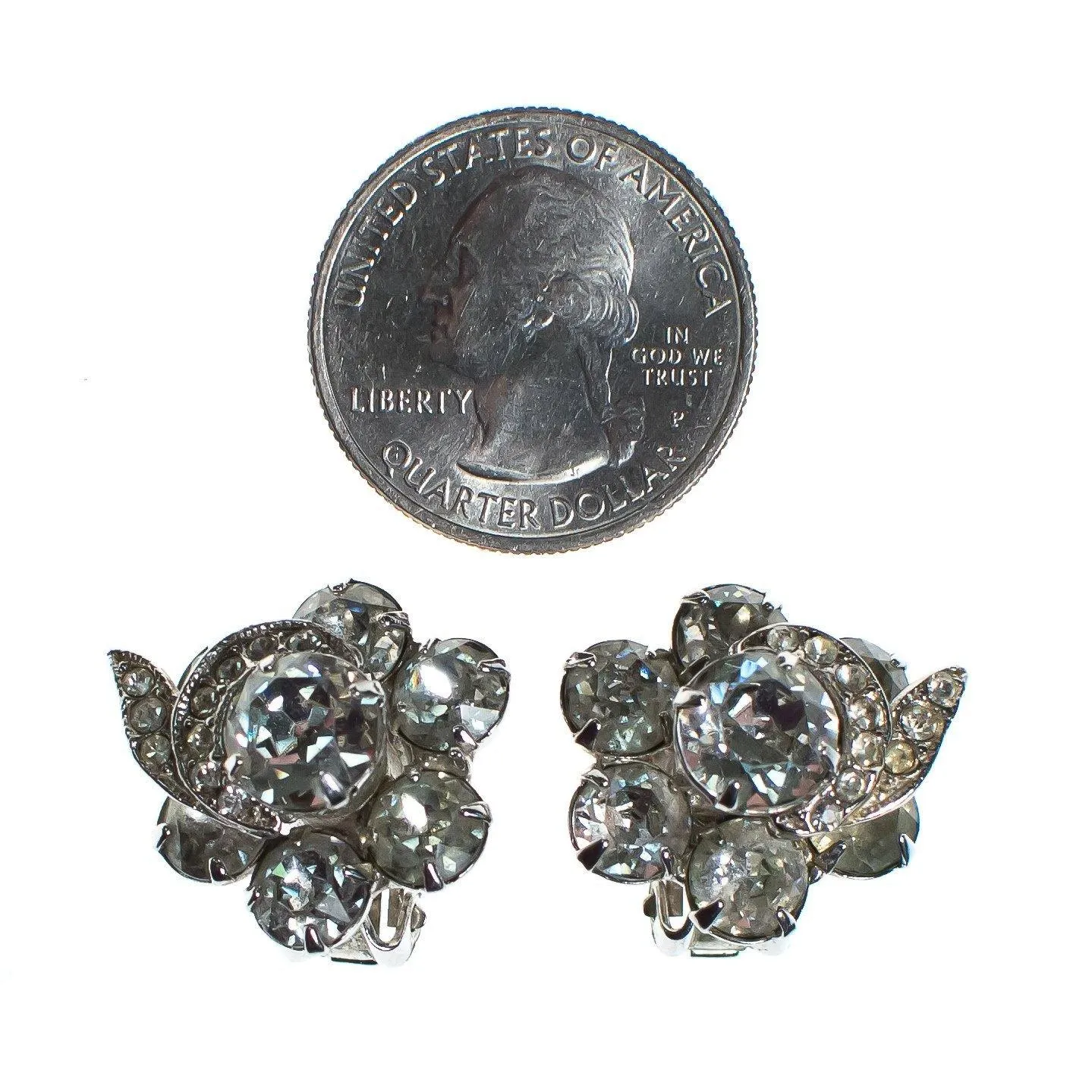 Vintage 1950s Weiss Diamante Rhinestone Crystal Flower Earrings