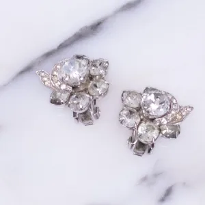 Vintage 1950s Weiss Diamante Rhinestone Crystal Flower Earrings