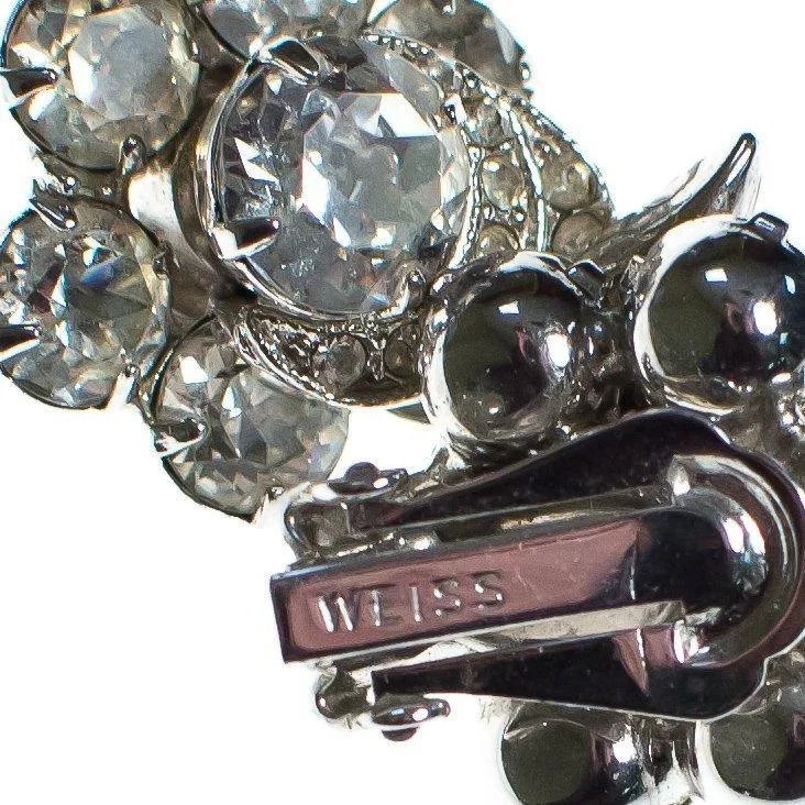 Vintage 1950s Weiss Diamante Rhinestone Crystal Flower Earrings