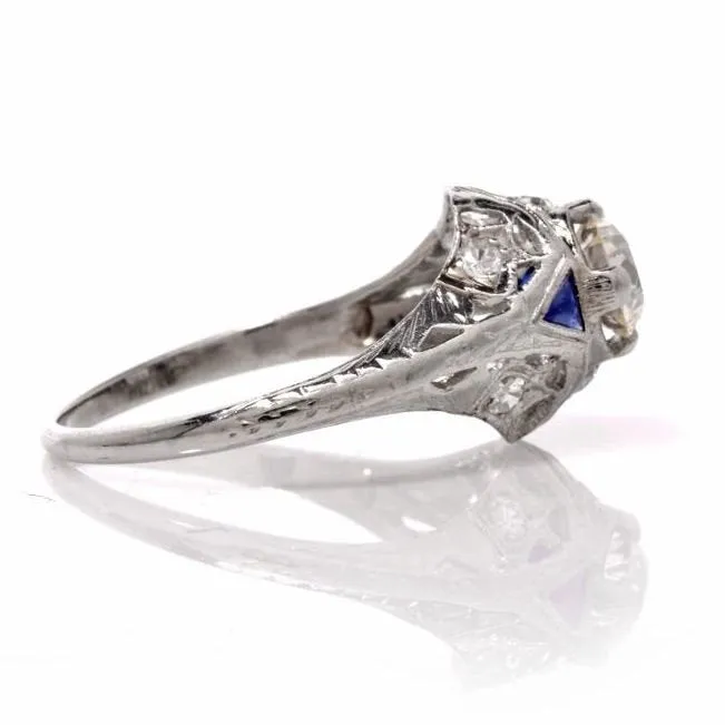 Vintage .60ct Diamond and Sapphire Art Deco Platinum Engagement Ring