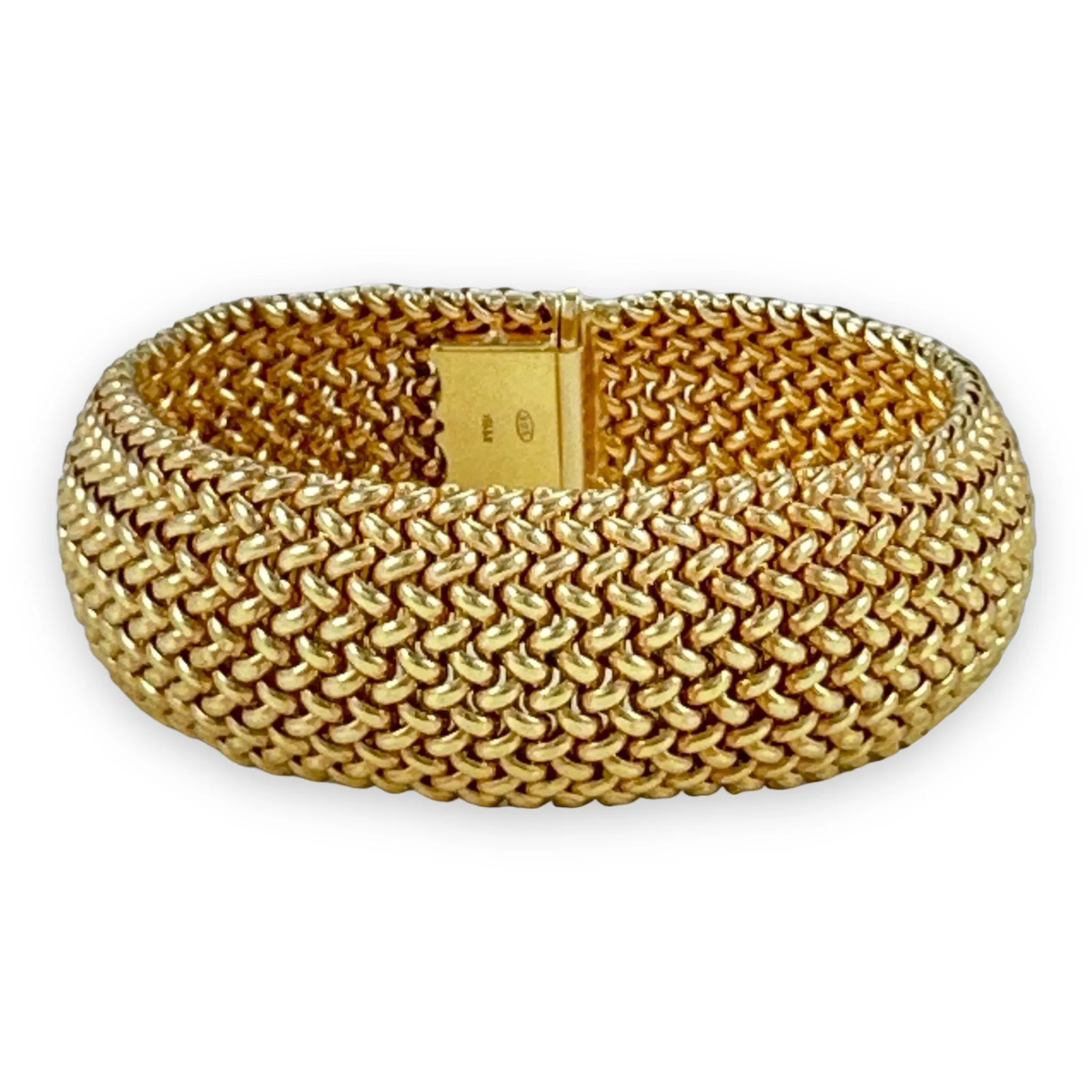 Vintage 90s 925 ITALY Sterling Silver 14K Gold Plated Weave Bracelet 7.5”