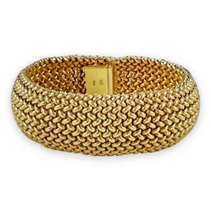 Vintage 90s 925 ITALY Sterling Silver 14K Gold Plated Weave Bracelet 7.5”