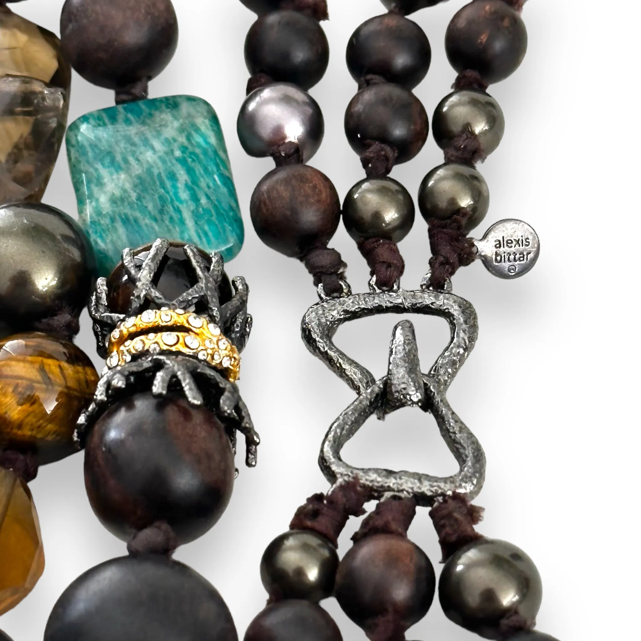 Vintage ALEXIS BITTAR Citrine - Tiger's-Eye - Amazonite Beaded 3-Layered Necklace