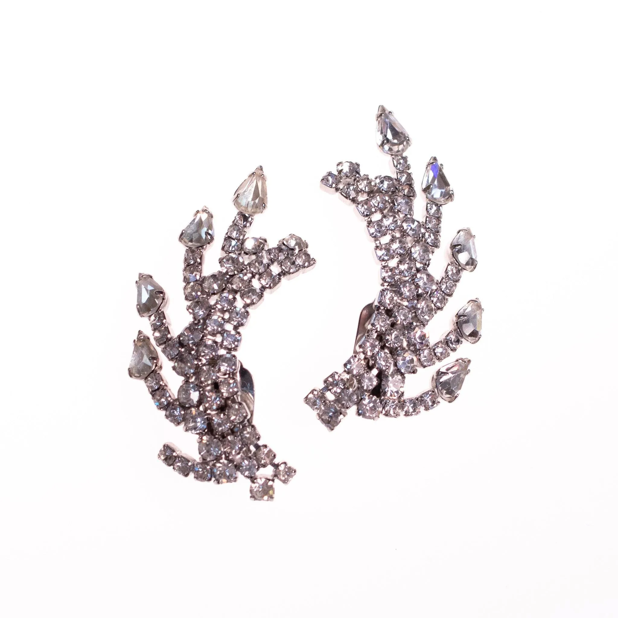 Vintage Art Deco 1950s Rhinestone Ear Crawler Statement Earrings