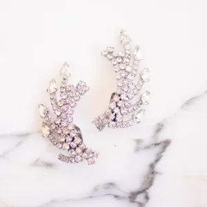 Vintage Art Deco 1950s Rhinestone Ear Crawler Statement Earrings