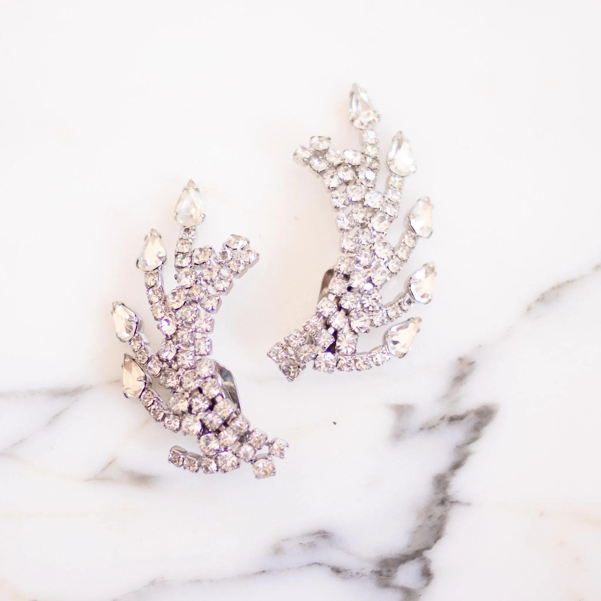 Vintage Art Deco 1950s Rhinestone Ear Crawler Statement Earrings