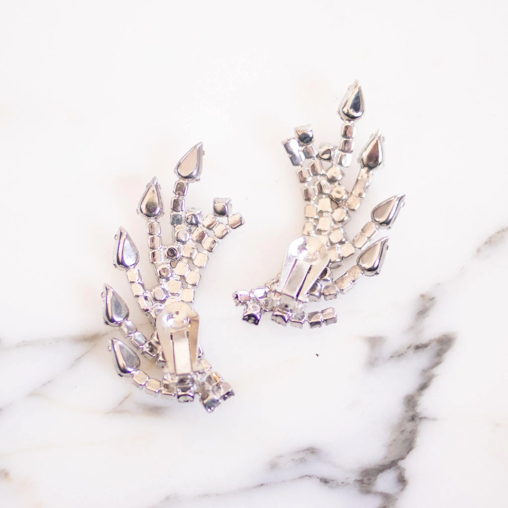 Vintage Art Deco 1950s Rhinestone Ear Crawler Statement Earrings
