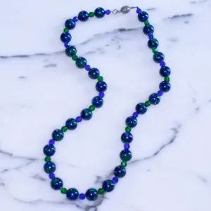Vintage Art Deco Azurite Blue and Green Bead Necklace