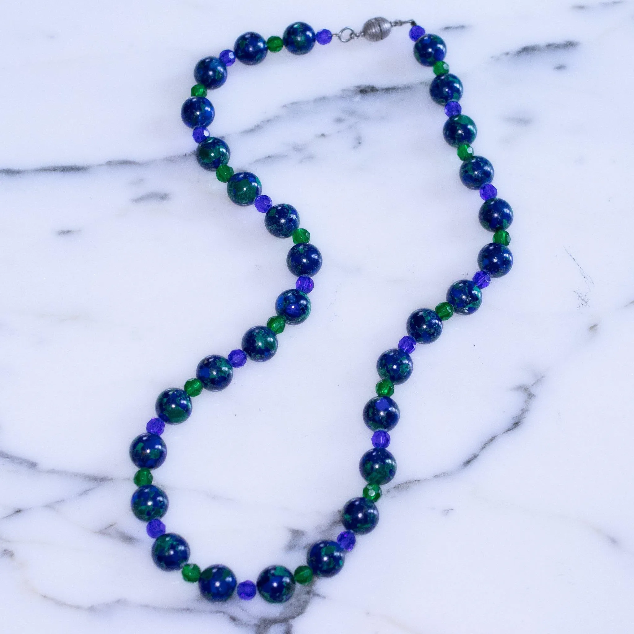 Vintage Art Deco Azurite Blue and Green Bead Necklace