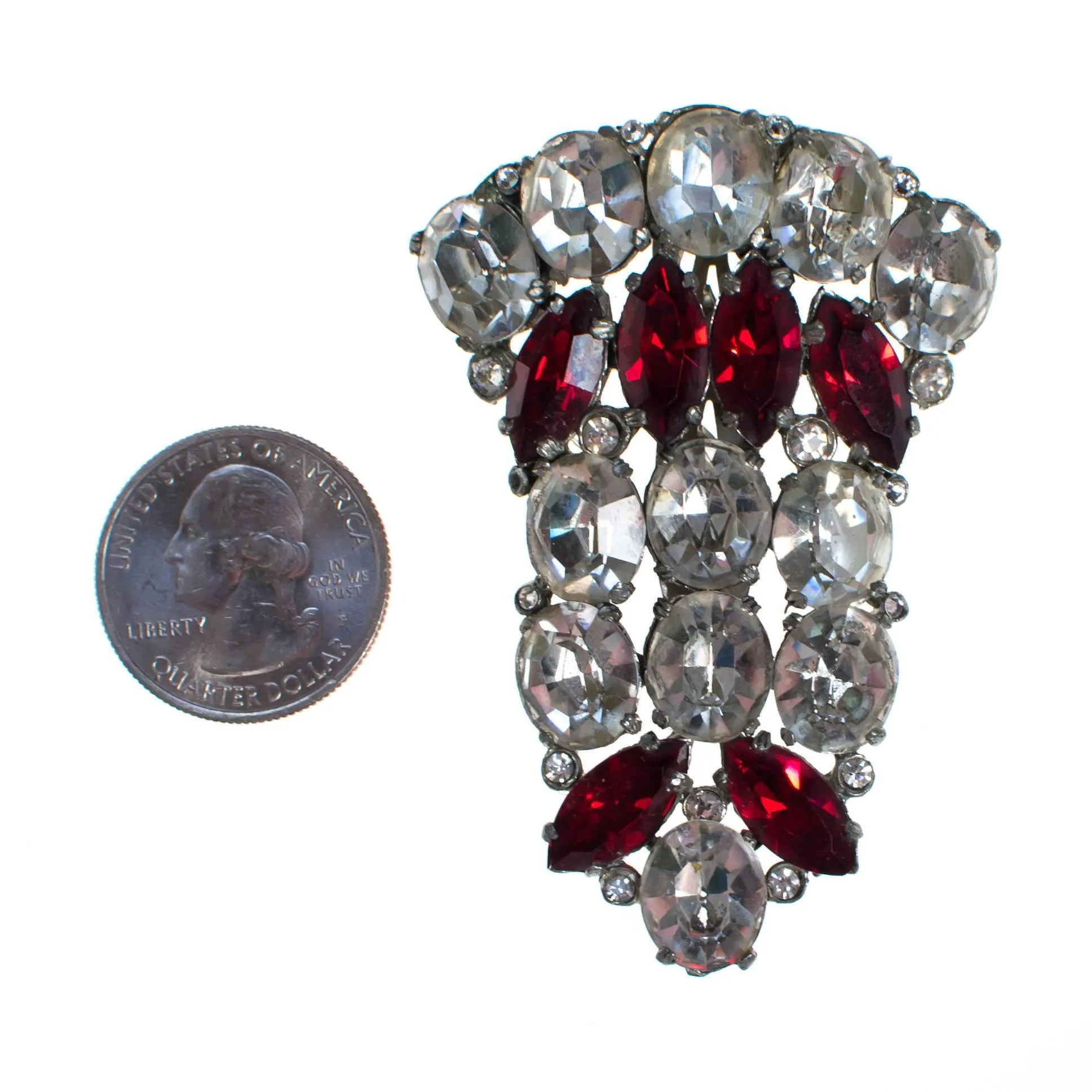 Vintage Art Deco Diamante Ruby Red crystal rhinestone fur clip