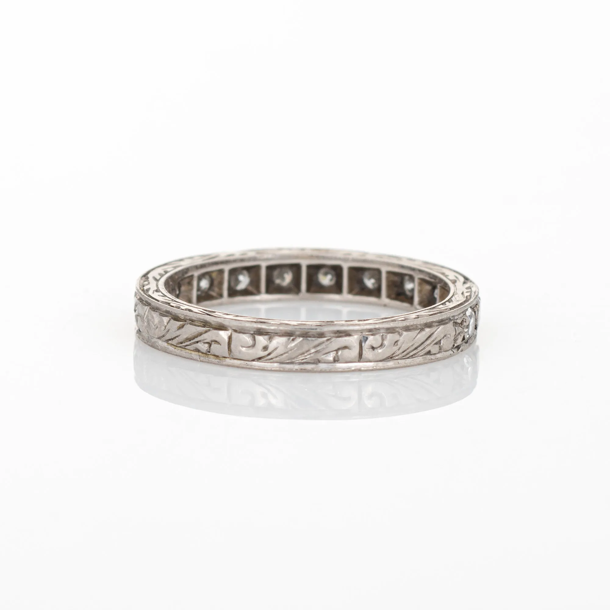 Vintage Art Deco Diamond Band Sz 4.5 14k White Gold Wedding Ring Estate Jewelry