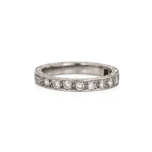 Vintage Art Deco Diamond Band Sz 4.5 14k White Gold Wedding Ring Estate Jewelry