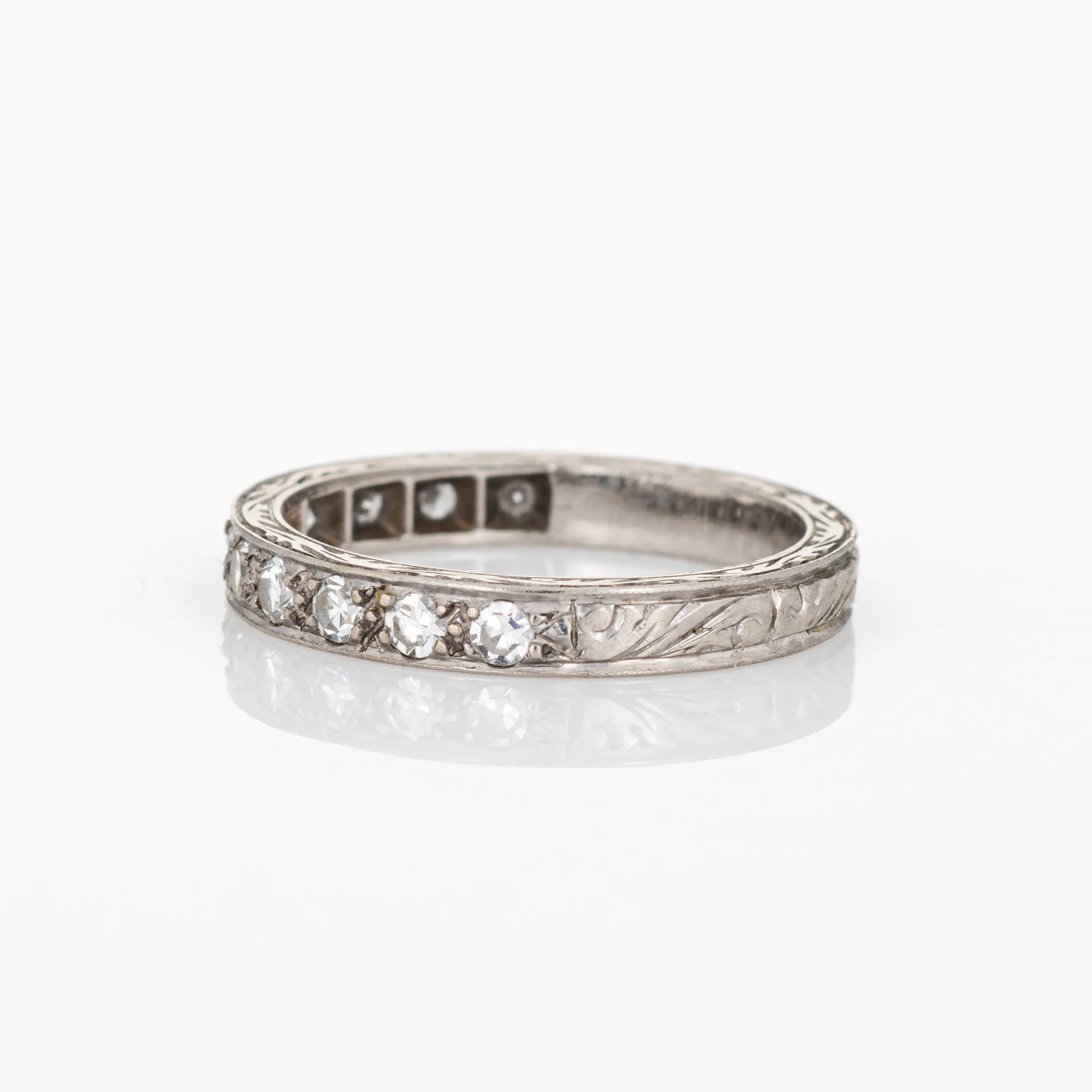 Vintage Art Deco Diamond Band Sz 4.5 14k White Gold Wedding Ring Estate Jewelry