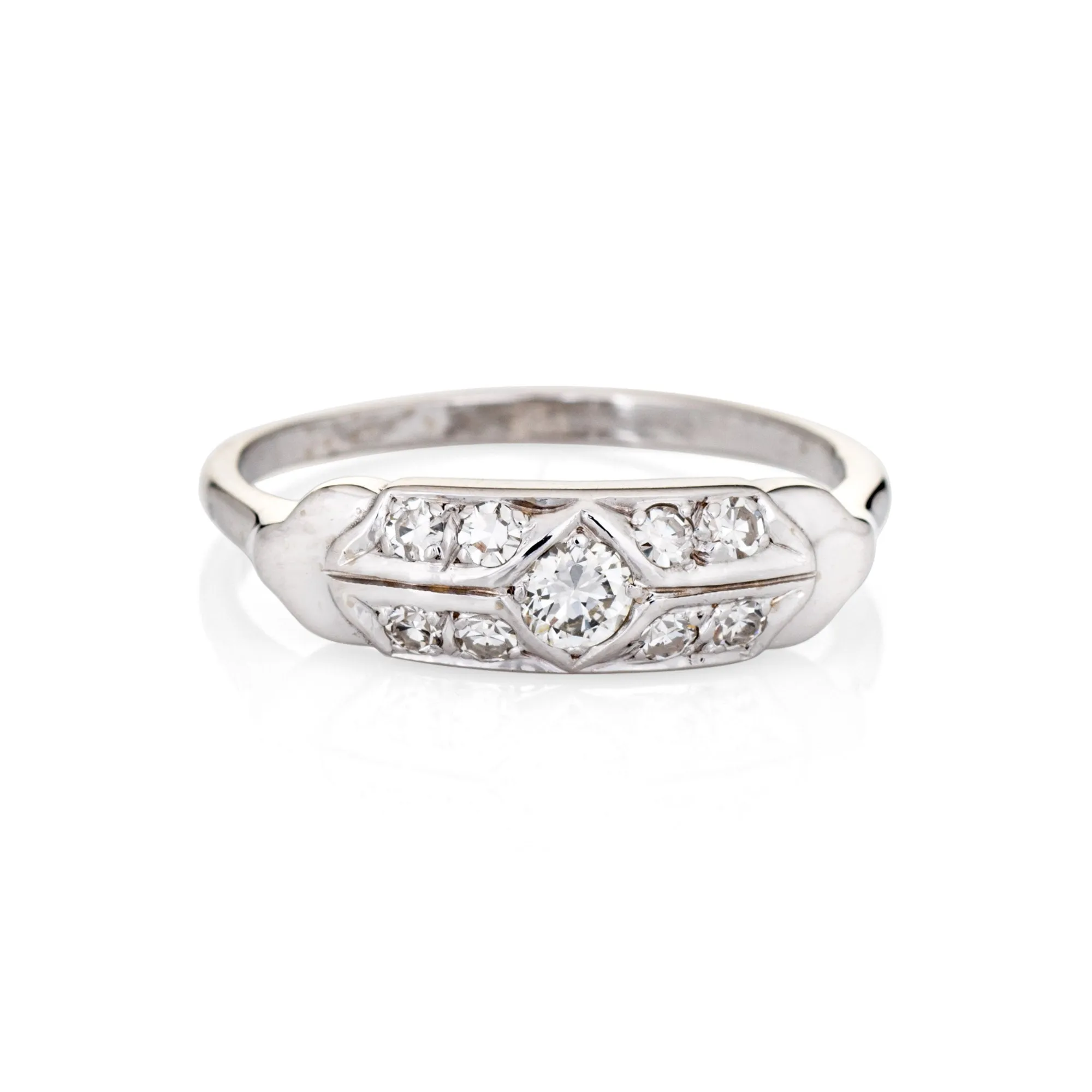 Vintage Art Deco Diamond Ring 14k White Gold Band Sz 9 Fine Wedding Jewelry