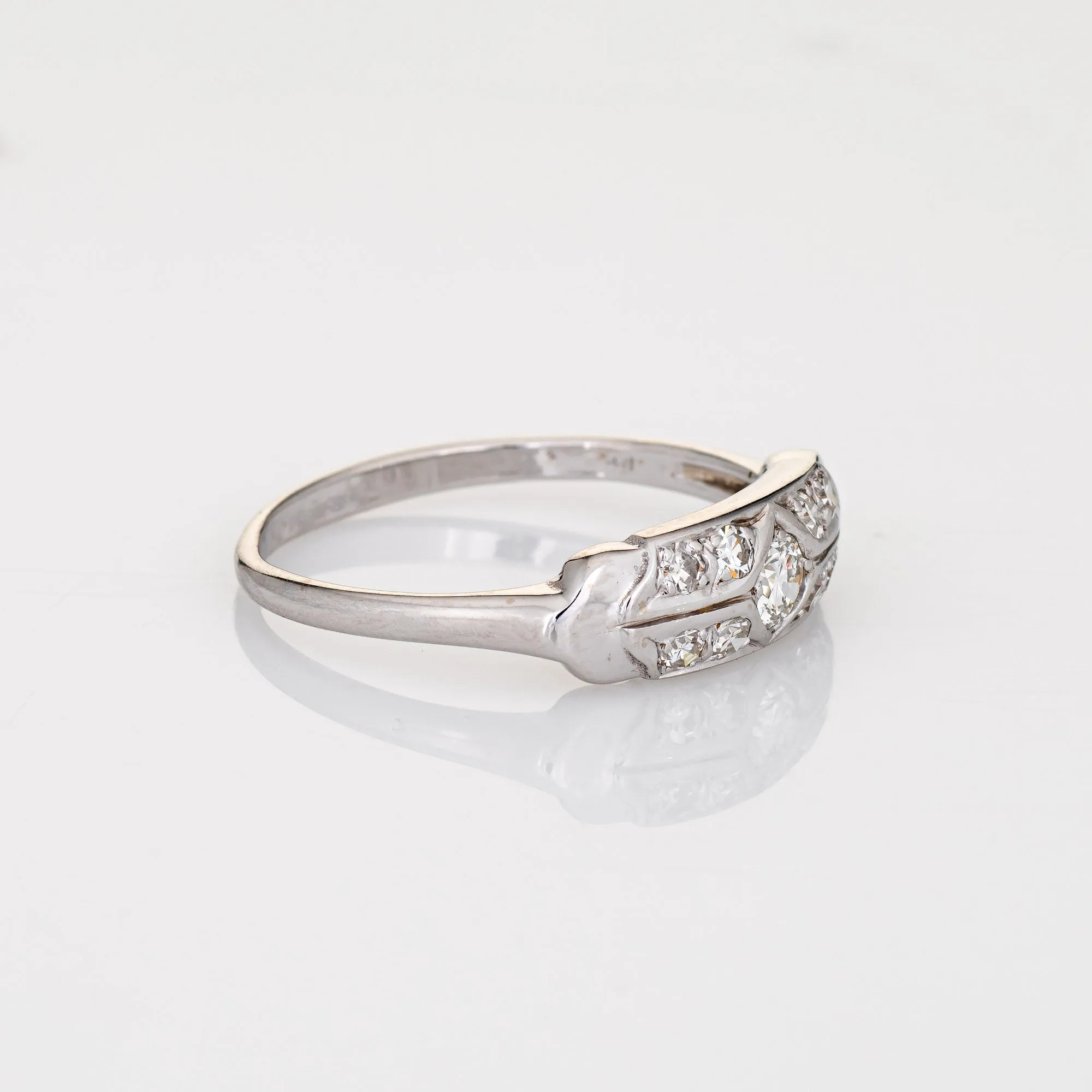 Vintage Art Deco Diamond Ring 14k White Gold Band Sz 9 Fine Wedding Jewelry