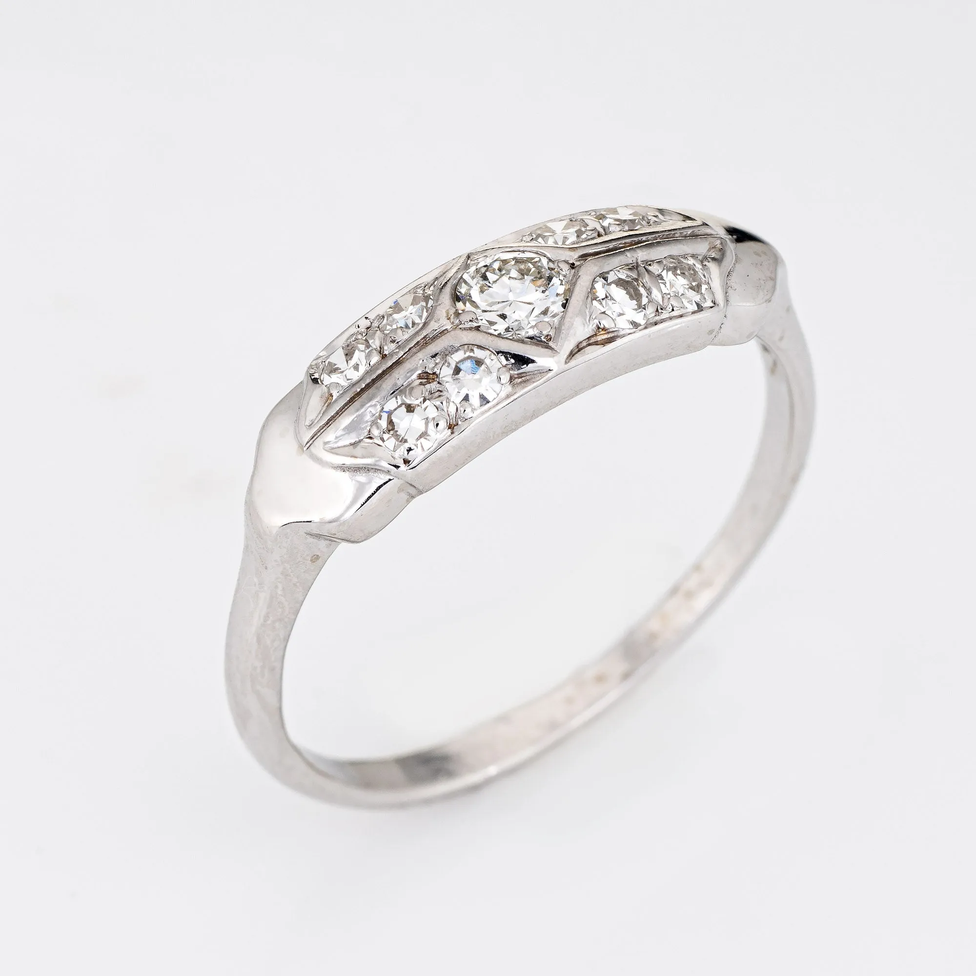 Vintage Art Deco Diamond Ring 14k White Gold Band Sz 9 Fine Wedding Jewelry