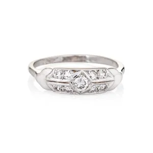 Vintage Art Deco Diamond Ring 14k White Gold Band Sz 9 Fine Wedding Jewelry