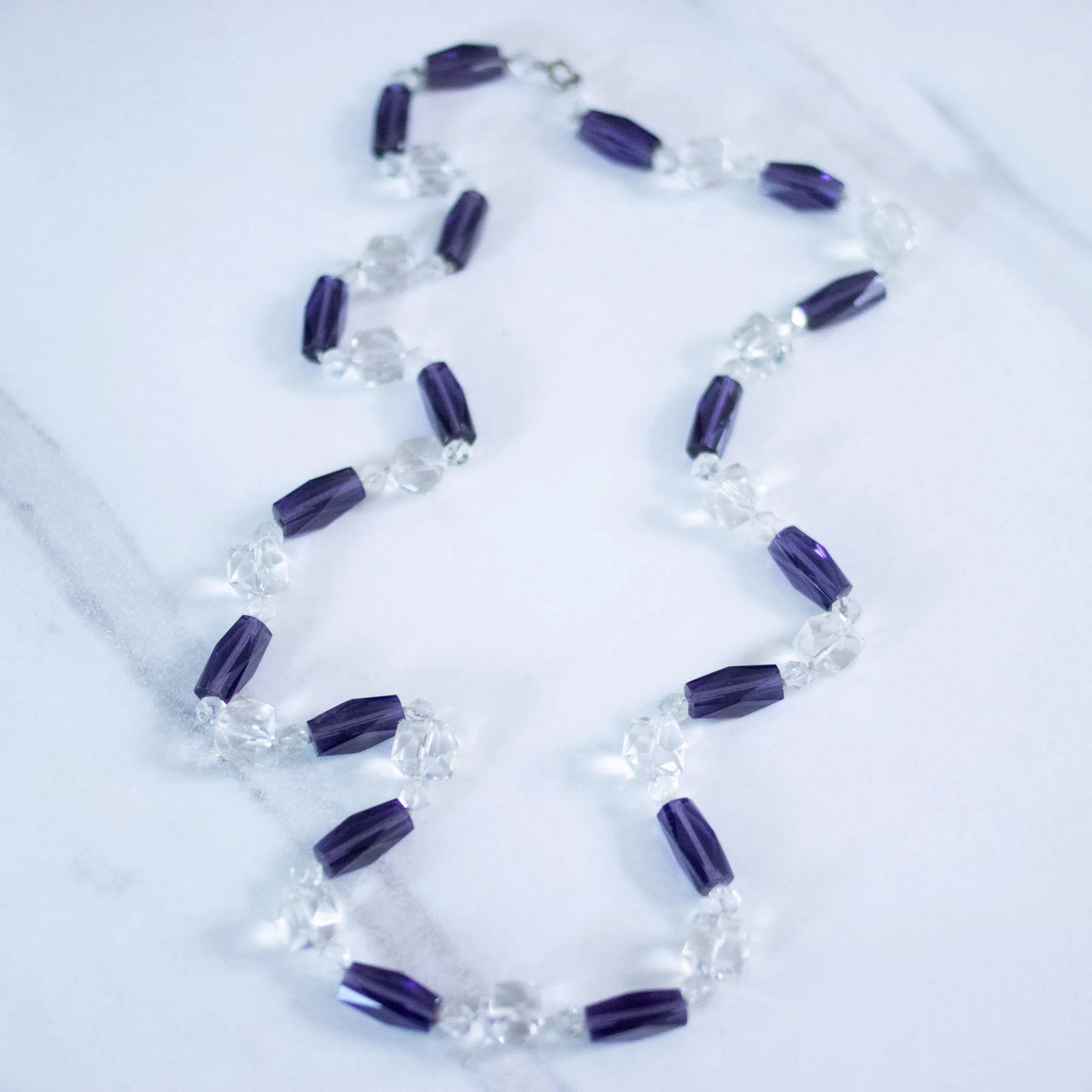 Vintage Art Deco Era Faceted Cut Crystal and Purple Crystal Necklace
