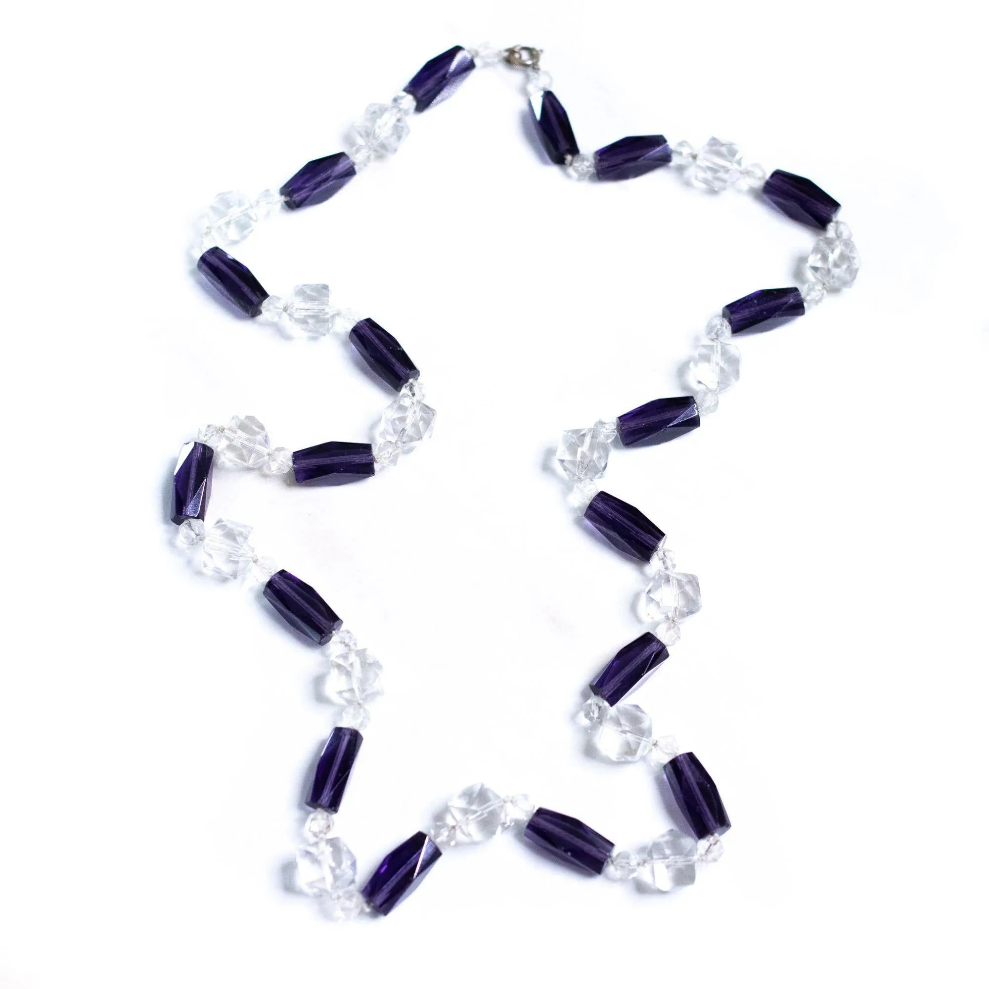 Vintage Art Deco Era Faceted Cut Crystal and Purple Crystal Necklace