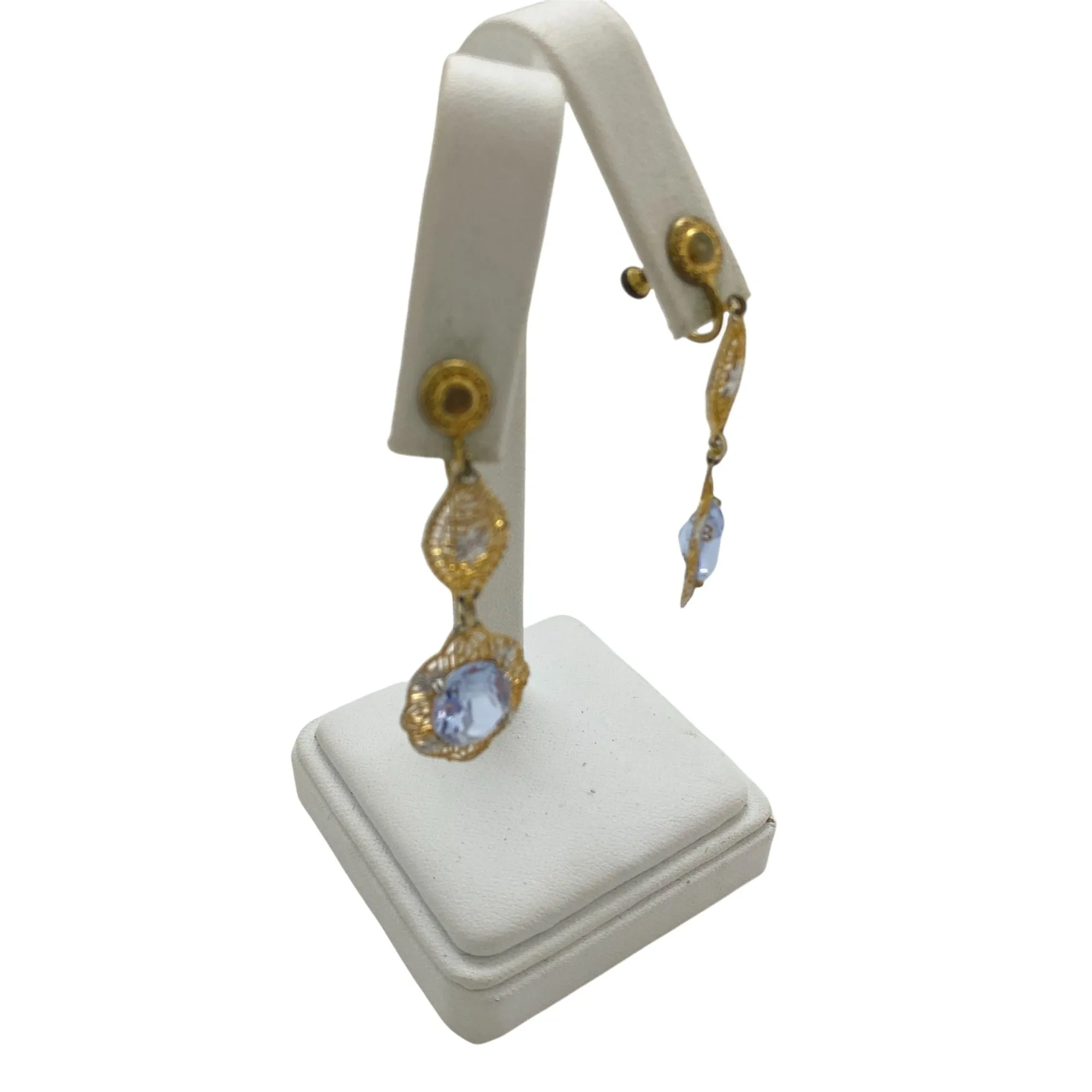 Vintage Art Deco Filigree Silver and Gold Alexandrite Dangling Earrings