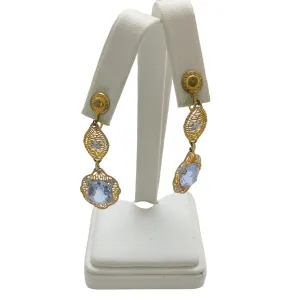 Vintage Art Deco Filigree Silver and Gold Alexandrite Dangling Earrings