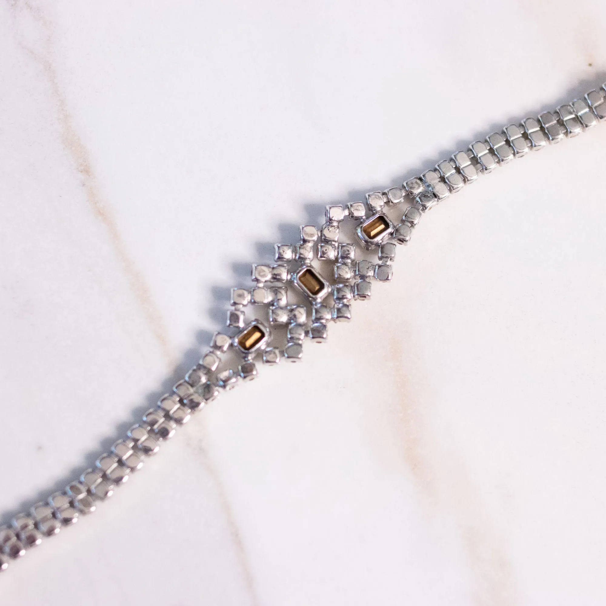 Vintage Art Deco Rhinestone Bracelet  with Emerald Cut Center Stone