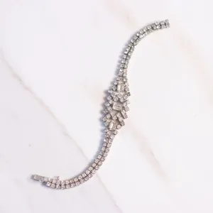 Vintage Art Deco Rhinestone Bracelet  with Emerald Cut Center Stone