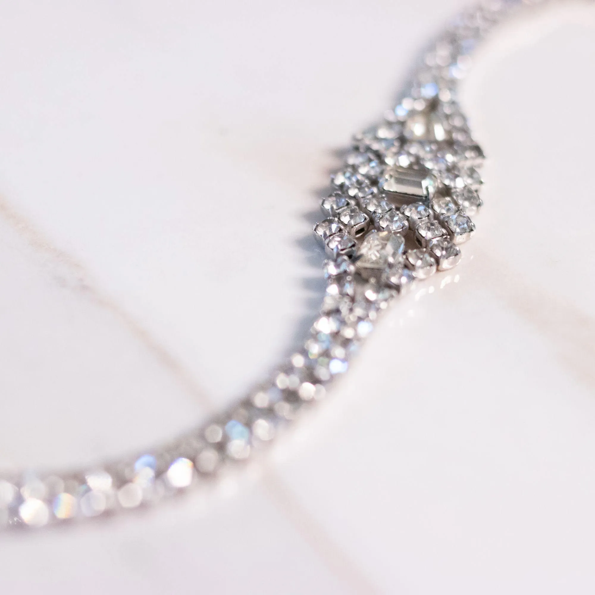 Vintage Art Deco Rhinestone Bracelet  with Emerald Cut Center Stone