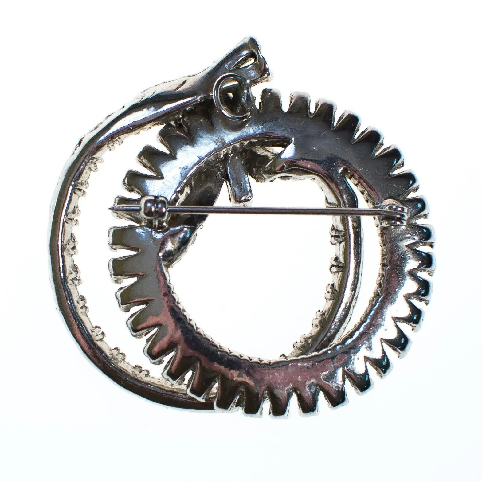 Vintage Art Deco Rhinestone Interlocking Circle Brooch Rhodium Plated Silver Tone with Baguette Rhinestones