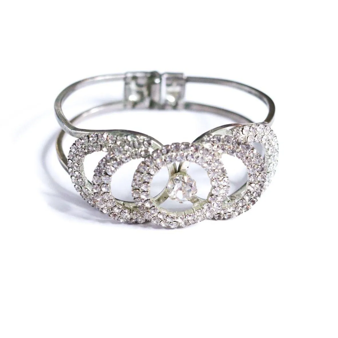 Vintage Art Deco Rhinestone Loop Clamper Bracelet