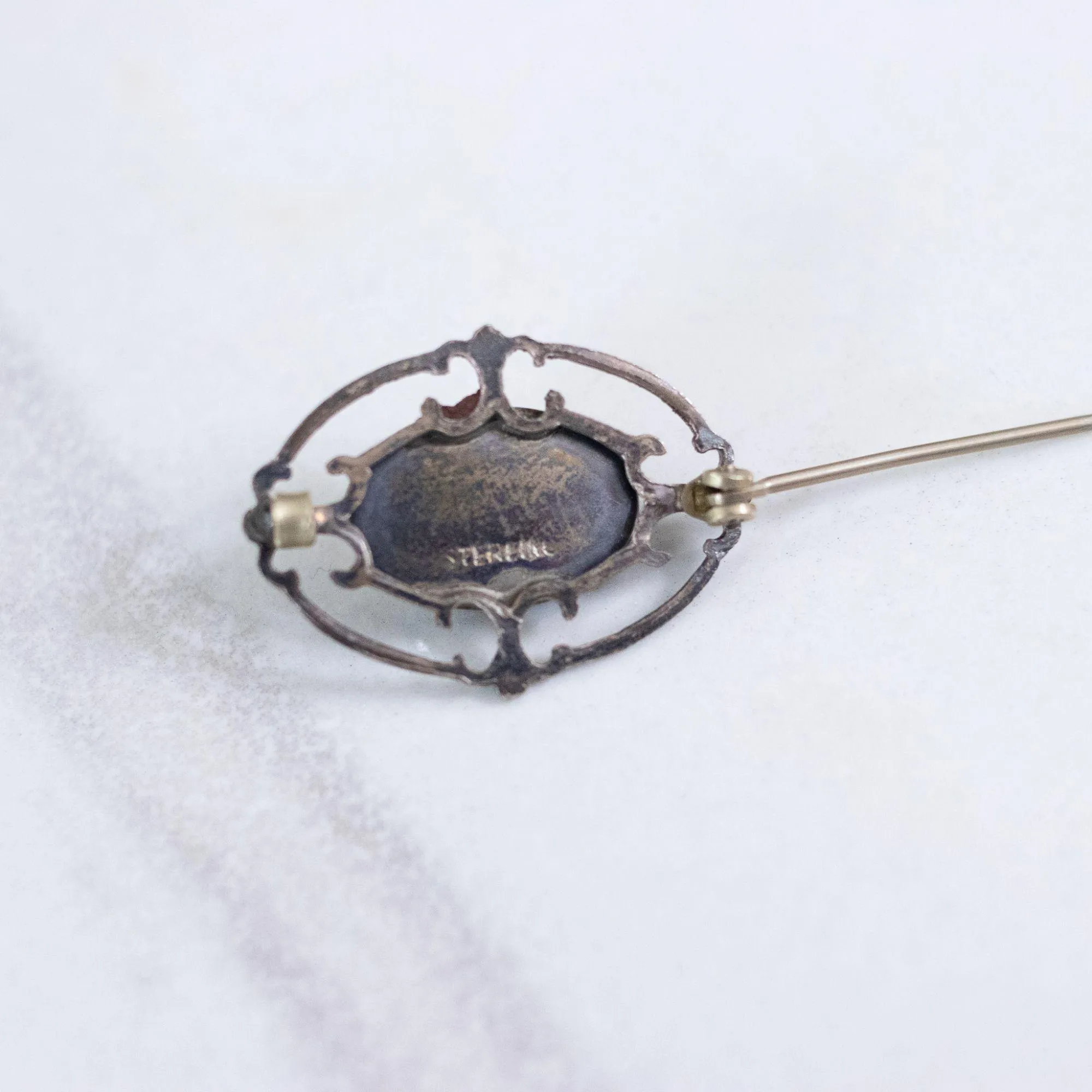 Vintage Art Deco Sterling Silver Cultured Pearl Lingerie Pin/Brooch