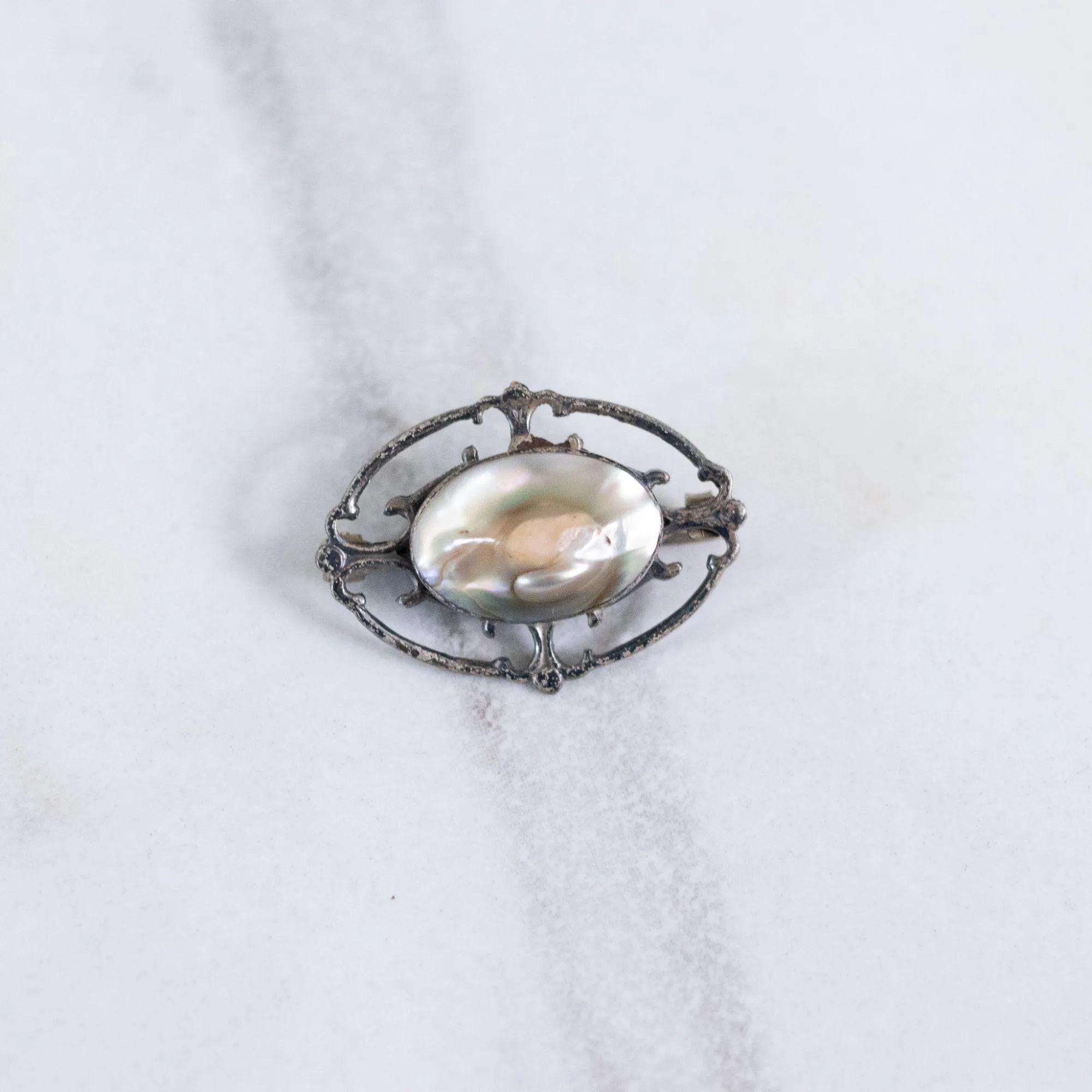 Vintage Art Deco Sterling Silver Cultured Pearl Lingerie Pin/Brooch