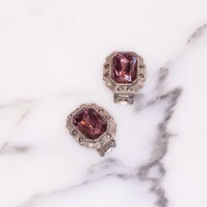 Vintage Art Deco Style Amethyst Crystal Earrings with Marcasite Details
