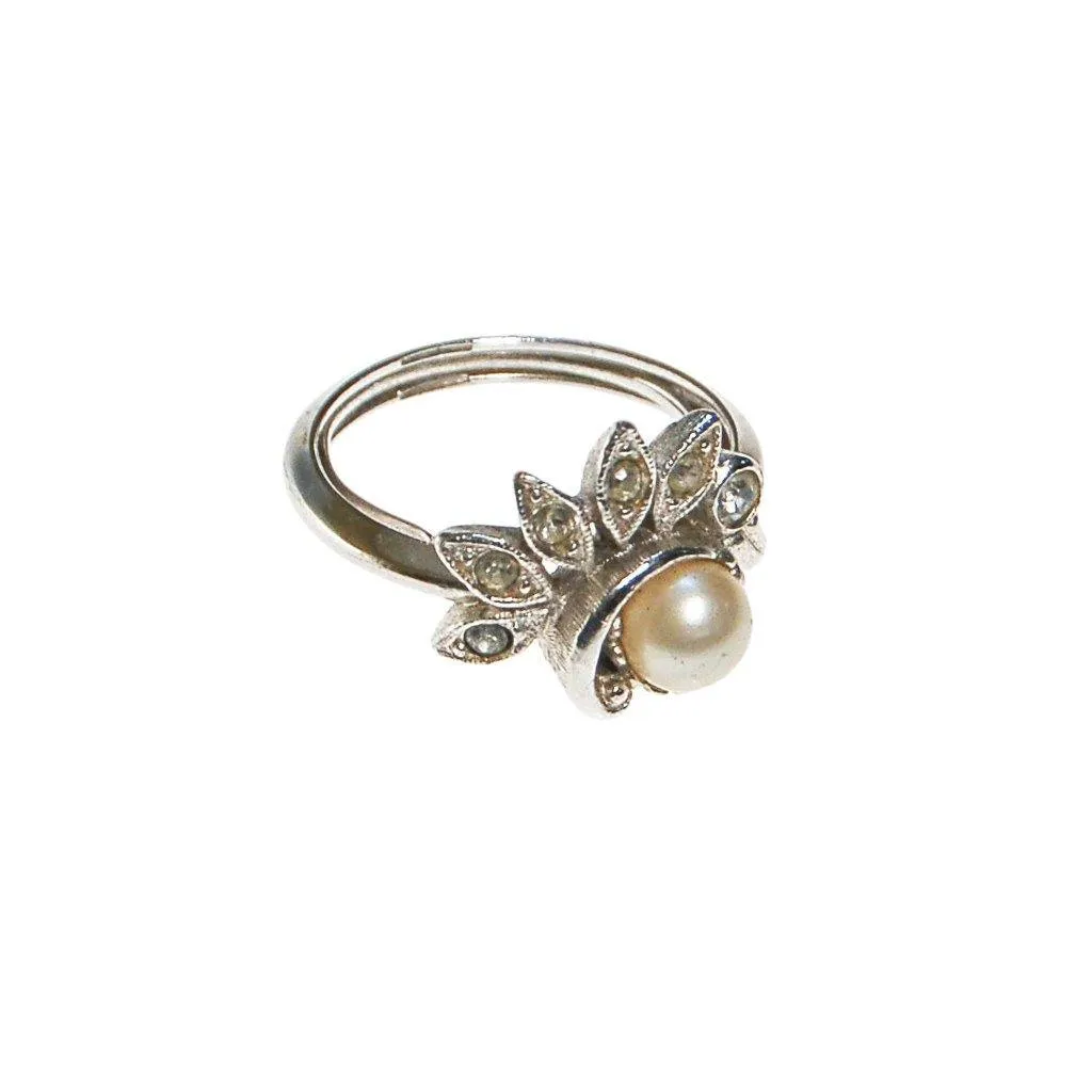 Vintage Avon Art Deco Inspired Pearl and Rhinestone Ring