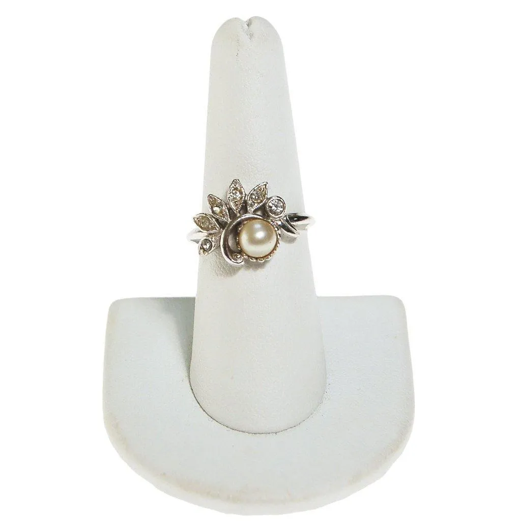 Vintage Avon Art Deco Inspired Pearl and Rhinestone Ring