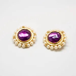 Vintage Blanca Purple Rhinestone and Pearl Earrings