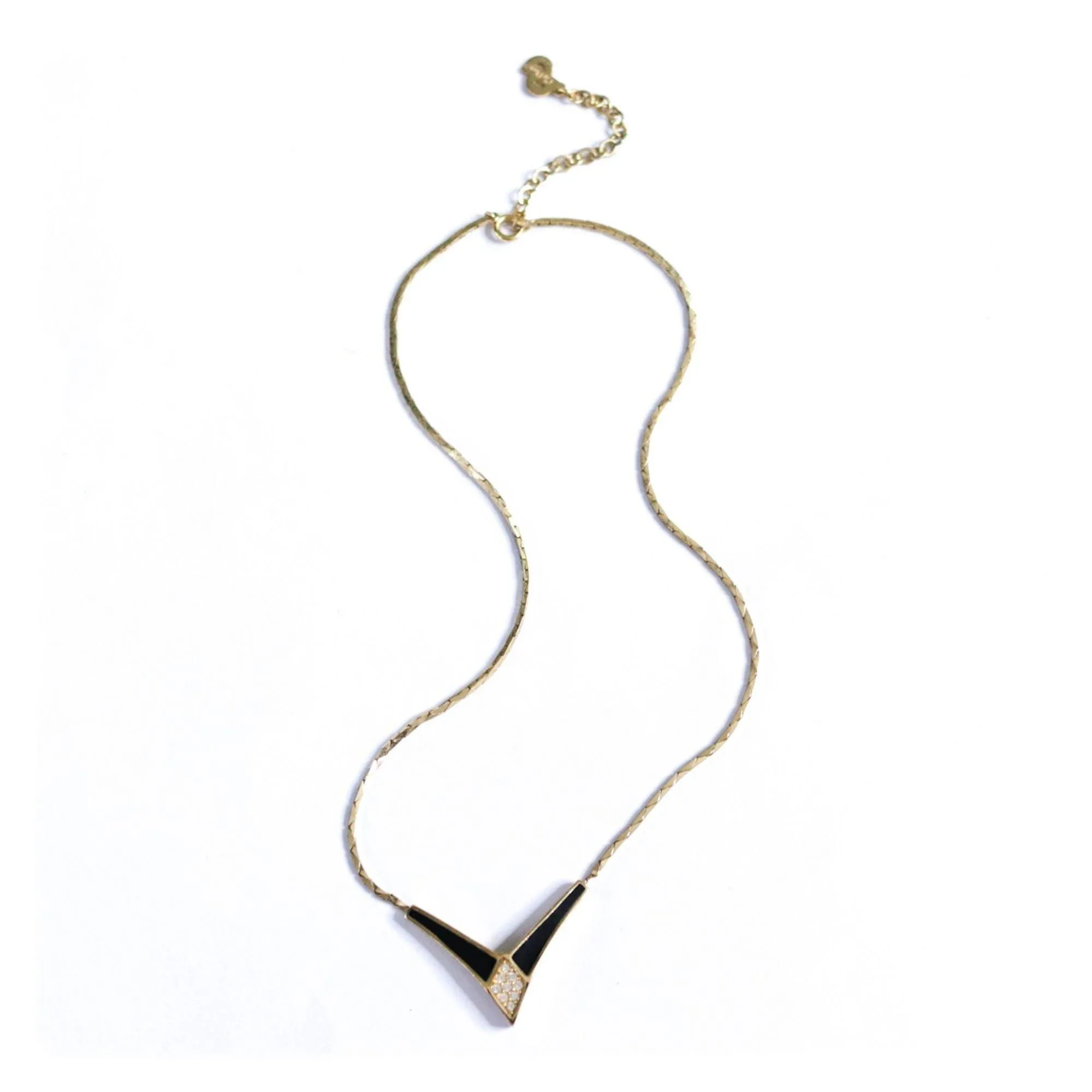 Vintage Christian Dior Art Deco Style Black Enamel with Pave Crystal "V" Necklace