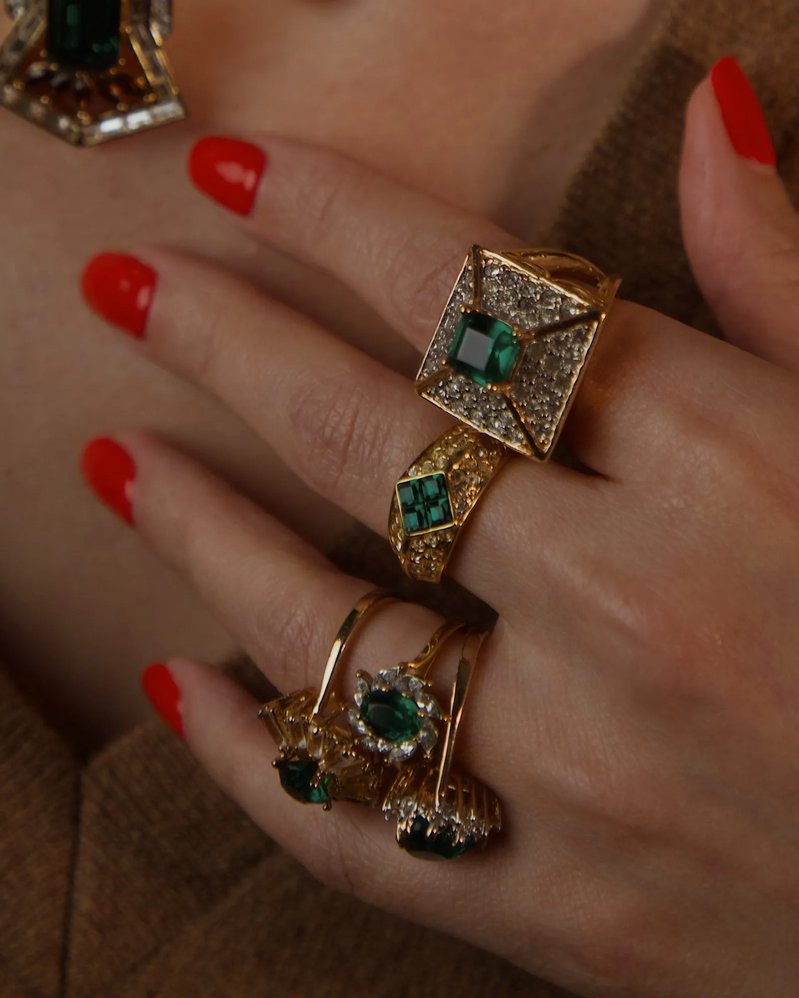 Vintage Emerald Square Cocktail Ring (sz 5.75)