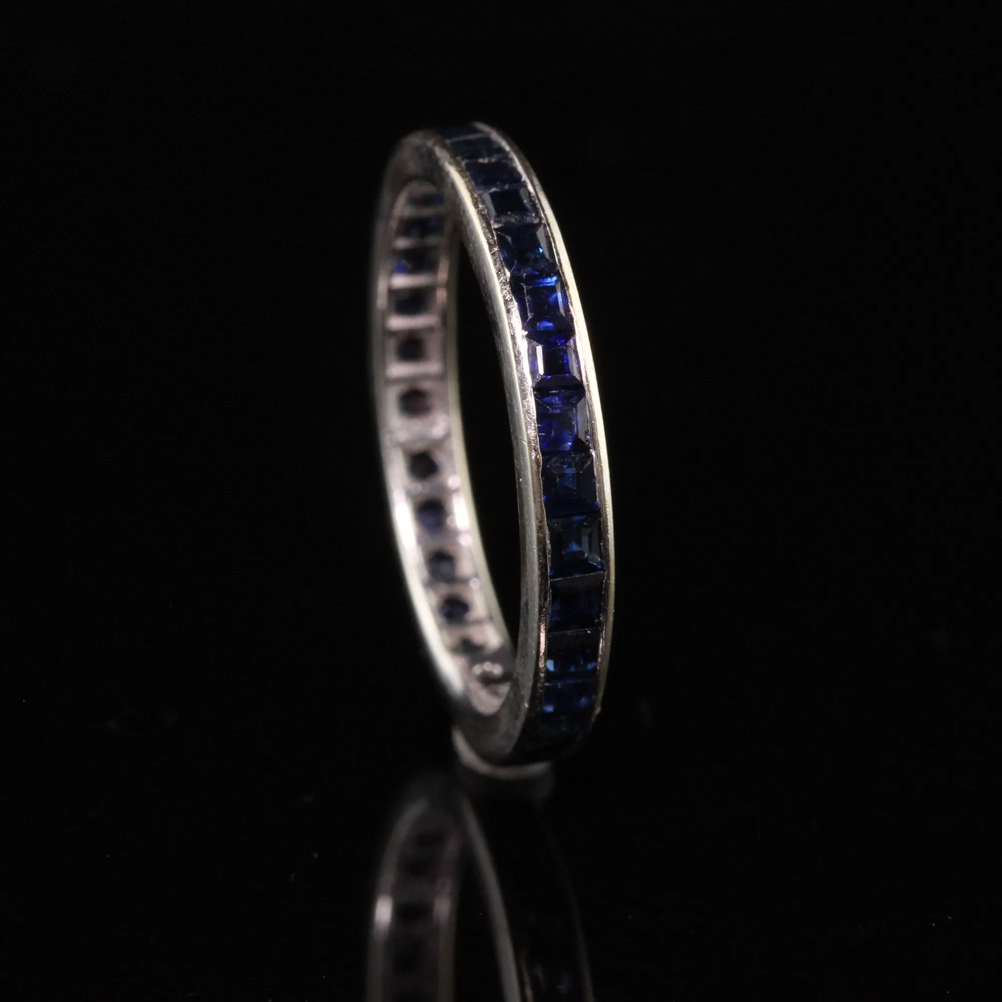 Vintage Estate 14K White Gold Square Cut Sapphire Eternity Wedding Band