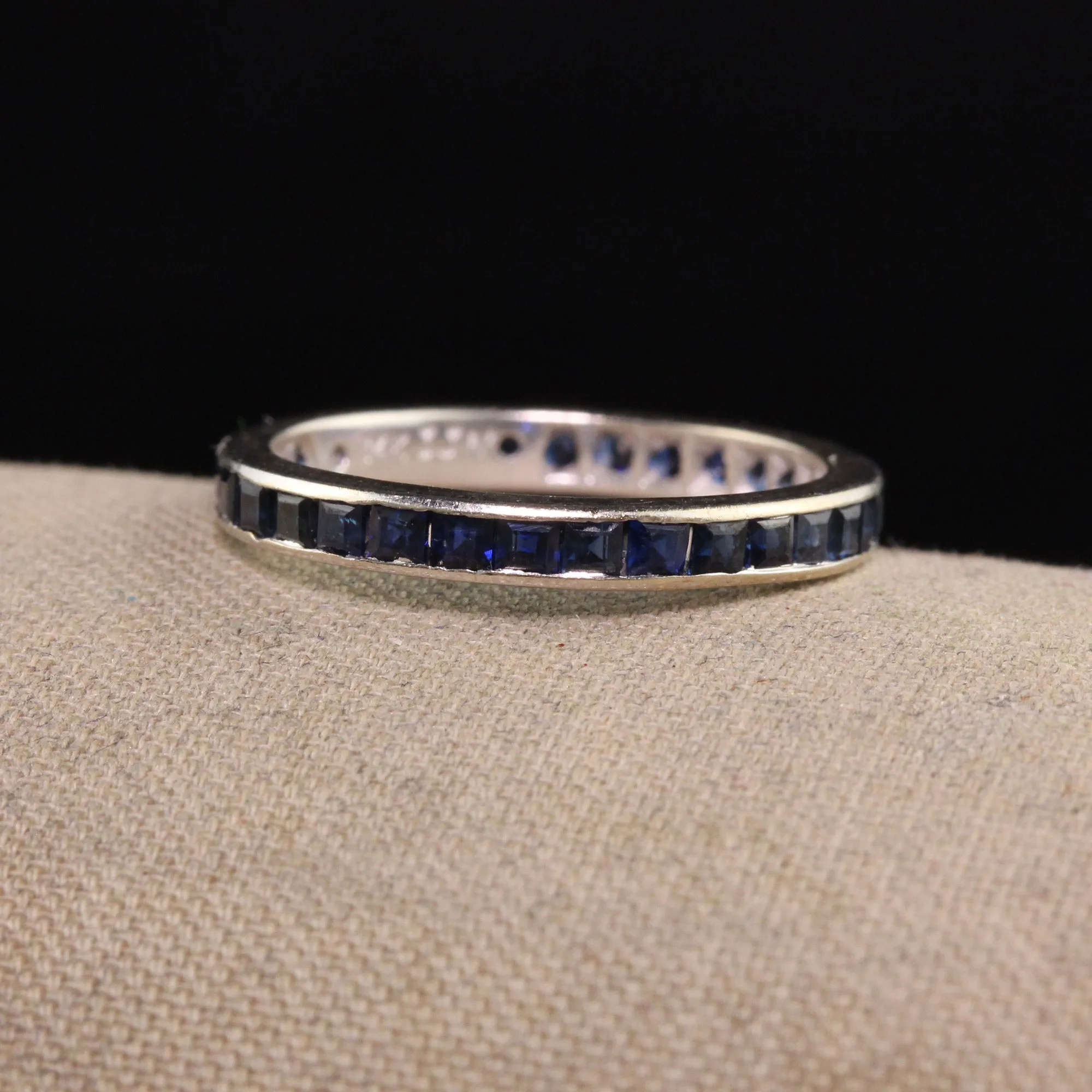 Vintage Estate 14K White Gold Square Cut Sapphire Eternity Wedding Band