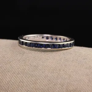 Vintage Estate 14K White Gold Square Cut Sapphire Eternity Wedding Band