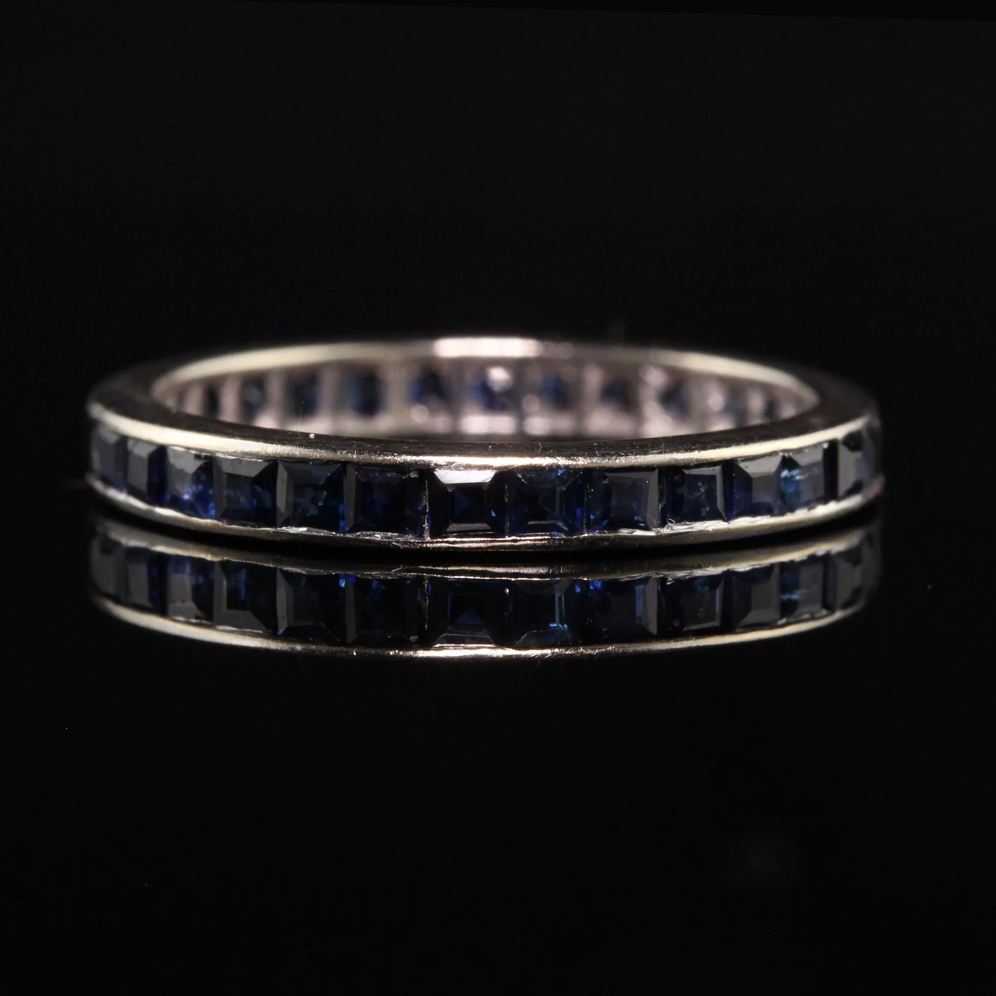 Vintage Estate 14K White Gold Square Cut Sapphire Eternity Wedding Band